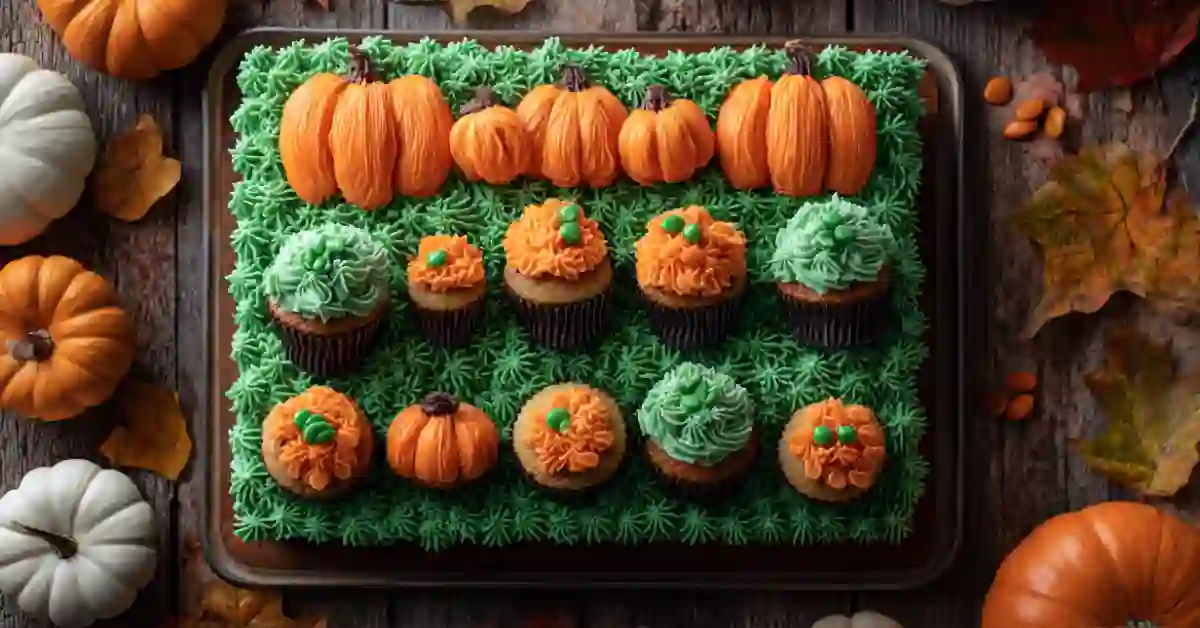 Halloween Pumpkin Patch Cake Recipe – Easy Chocolate Sheet Cake with Strawberry Pumpkins