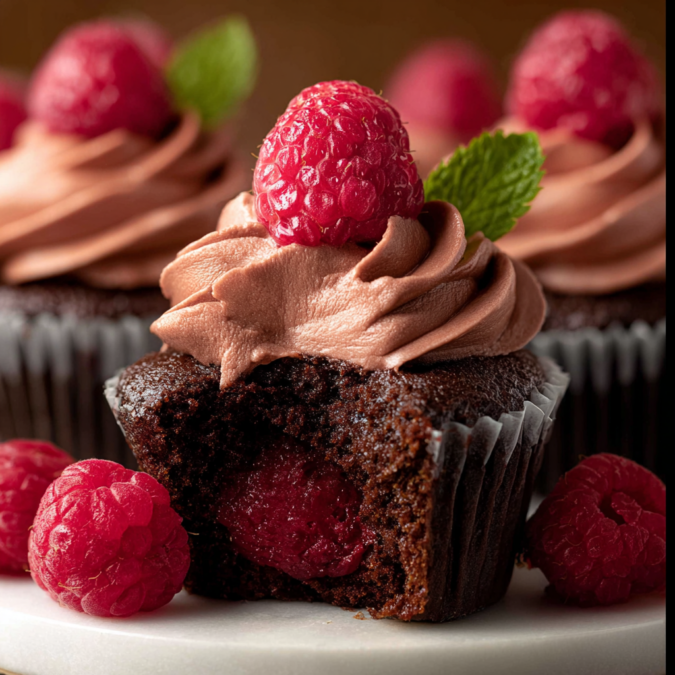 Moist Chocolate Raspberry Cupcakes with Ganache and Buttercream