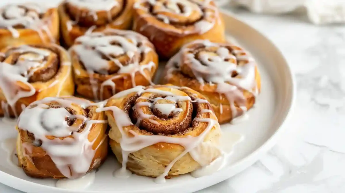High protein cottage cheese cinnamon rolls with cinnamon swirl and glaze.