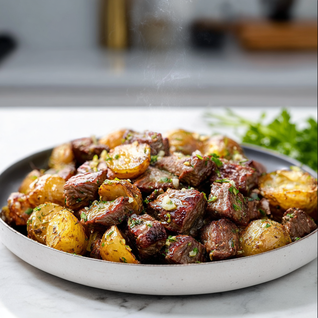Juicy Garlic Butter Steak Bites with Crispy Potatoes: A Flavorful Weeknight Comfort Food