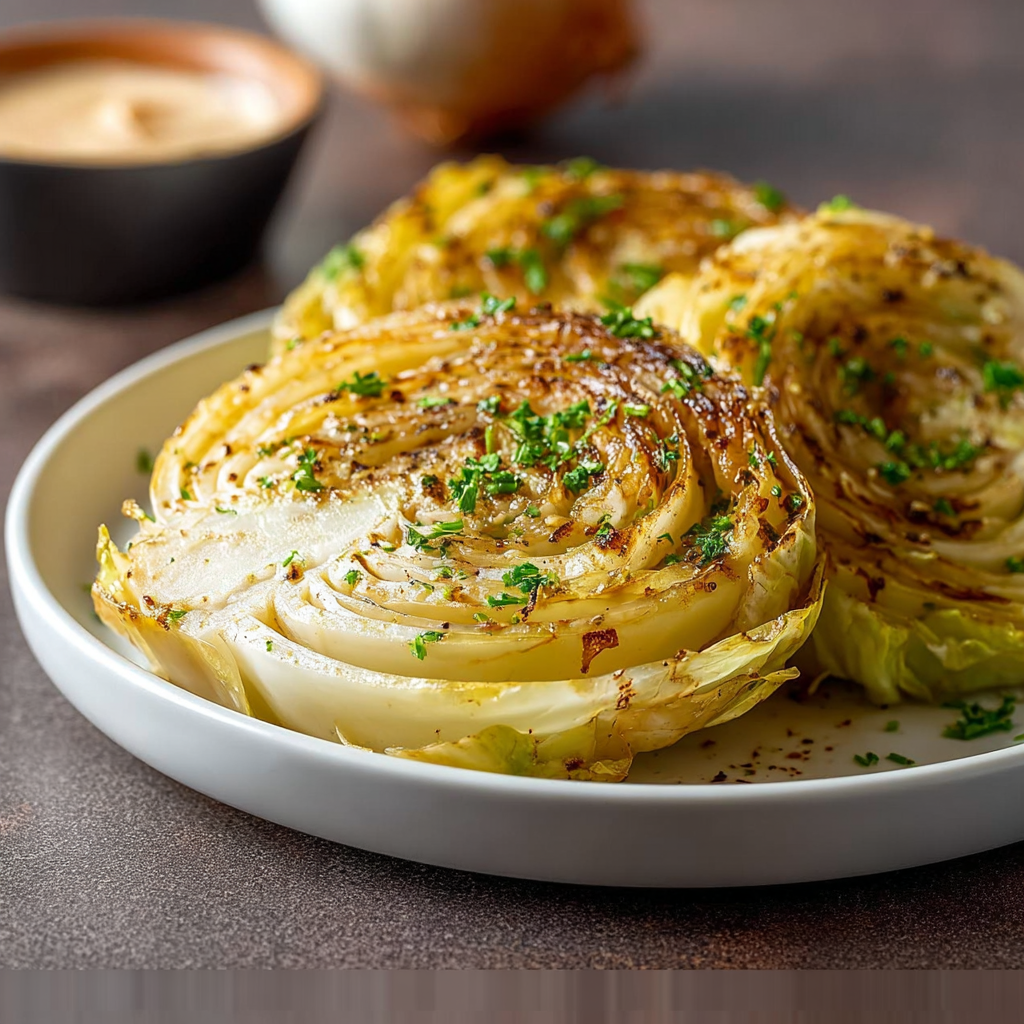 Oven Roasted Garlic Cabbage Steaks with Herb Crust