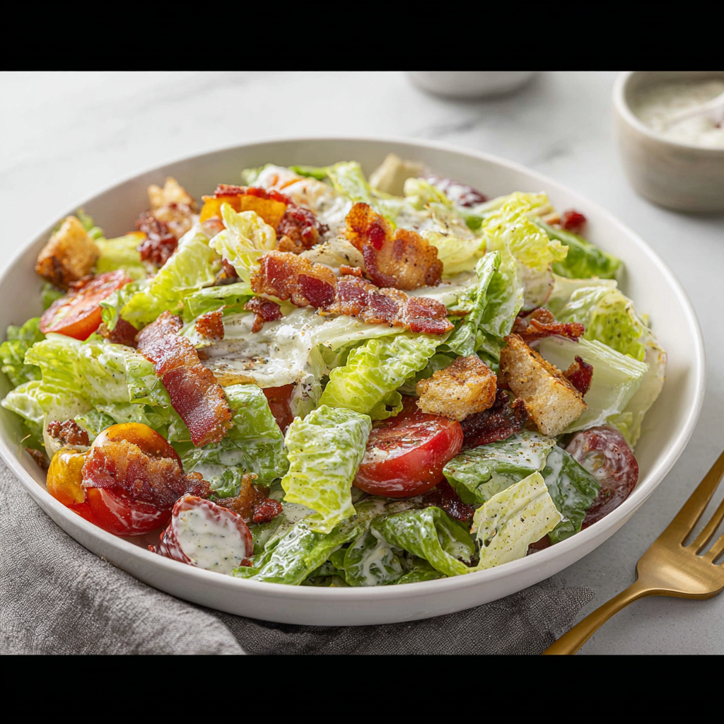 Classic BLT Salad with Turkey Bacon and Homemade Ranch