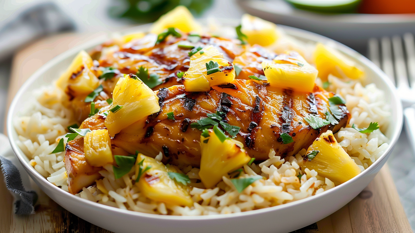 Polynesian Rice Hawaiian Pineapple Rice with Grilled Chicken and Coconut Flavors